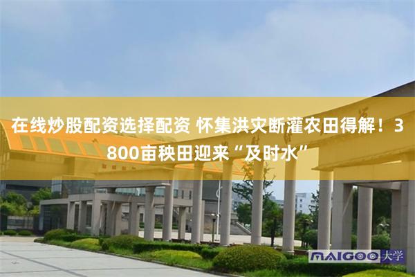 在线炒股配资选择配资 怀集洪灾断灌农田得解！3800亩秧田迎来“及时水”