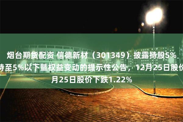 烟台期货配资 信德新材（301349）披露持股5%以上股东减持至5%以下暨权益变动的提示性公告，12月25日股价下跌1.22%