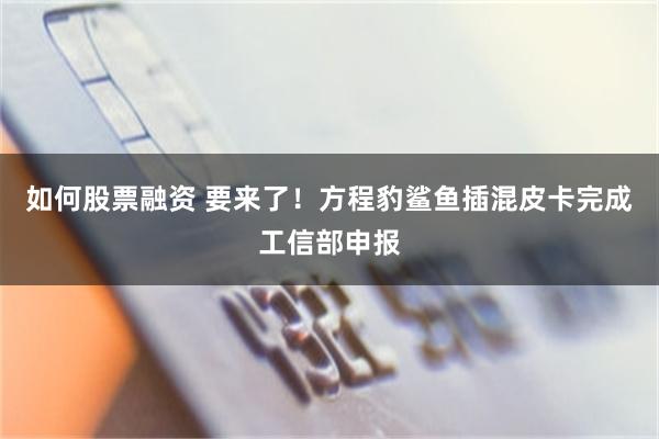 如何股票融资 要来了!方程豹鲨鱼插混皮卡完成工信部申报